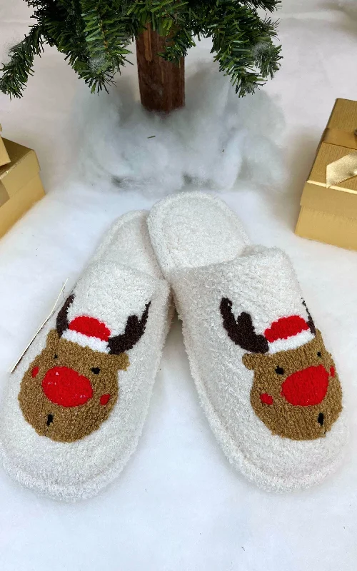 silver slippers for elegance-Reindeer Embroidered Slippers - Final Sale