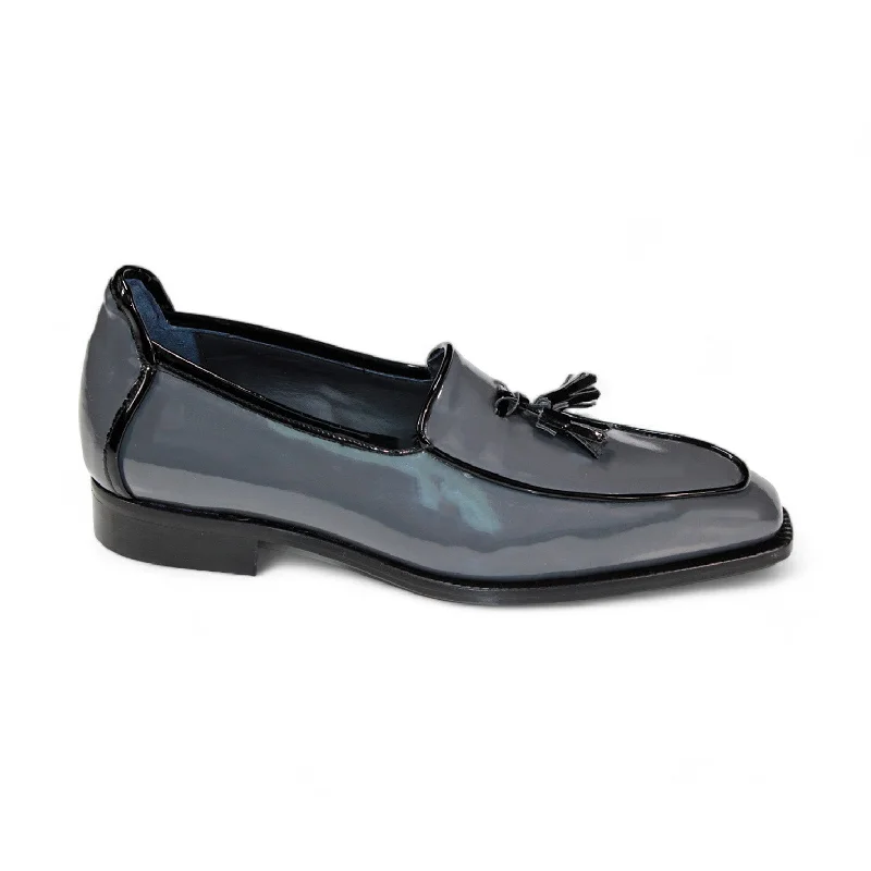 Loafers with steady supportDuca Fano Men's Shoes Grey/Black Patent Leather-Velvet, Leather Lining Formal Loafers (D1141)