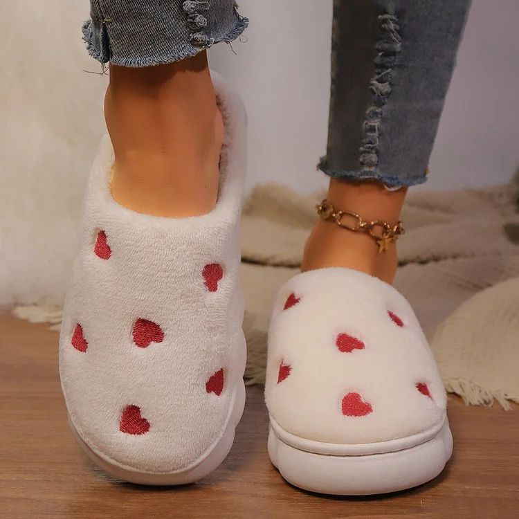 pink slippers for vibe-Heart Round Toe Flat Slippers