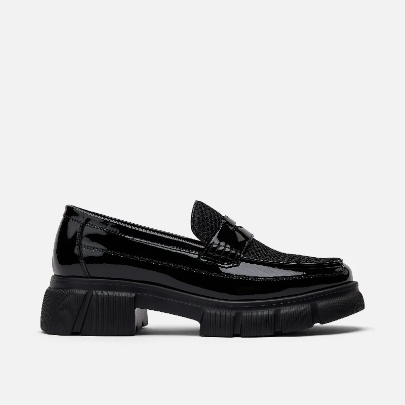 Loafers with non-slip solesMs. Calum Black Patent Leather Penny Loafers