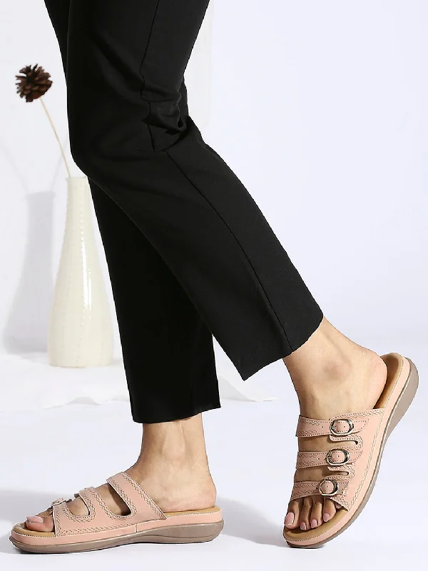 flats with smart lighting-Womens Peach Casual Solid Round Toe Comfort Flats