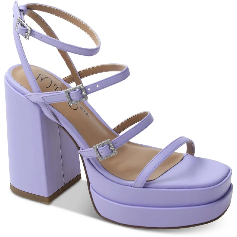 sandals with trendy straps-Wild Pair Womens Olyvep Faux Leather Embellished Platform Sandals