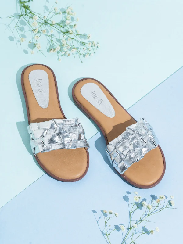 flats for short-term rent-Womens Silver Casual Solid Open Toe Flats