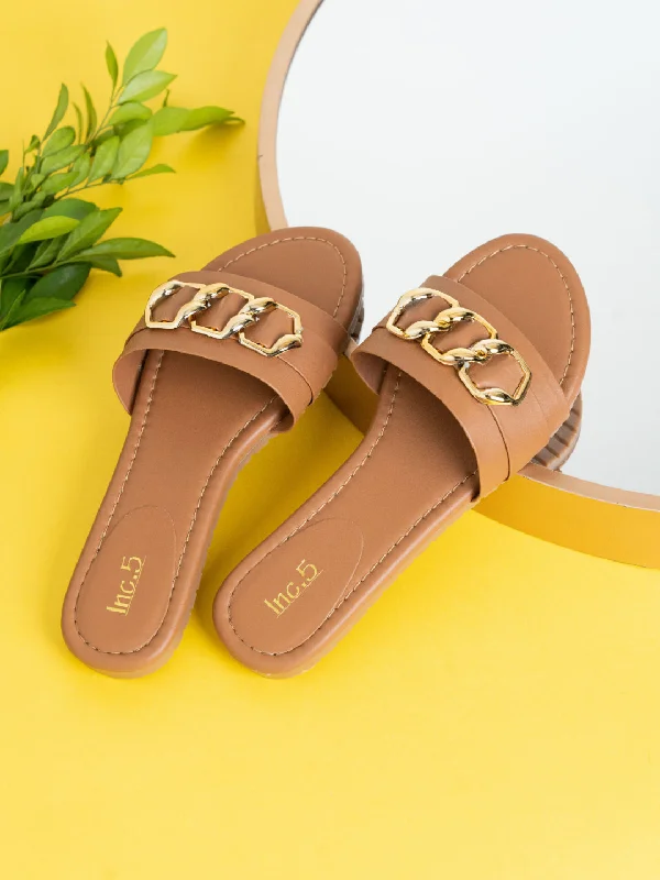 small flats near shops-Womens Tan Casual Solid Open Toe Flats