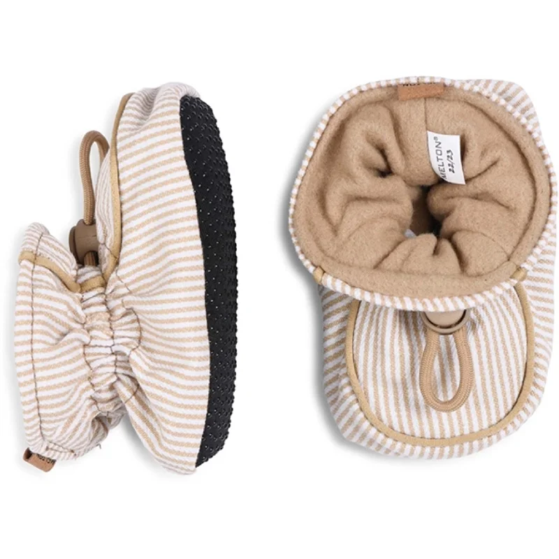 adjustable slippers for wide feet-MELTON Striped Textile Slippers Beige