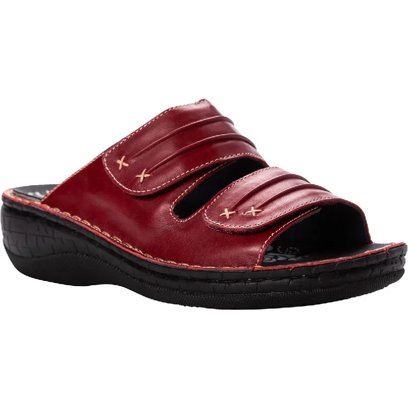 sandals near local outlets-Propet Womens June Leather Slip On Slide Sandals