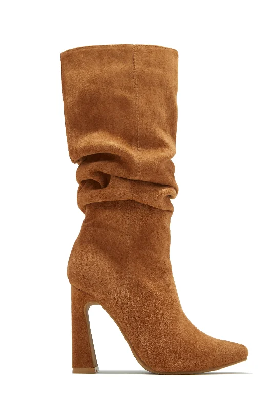 Boots for muddy treks-Stella Knee High Heel Boots - Tan