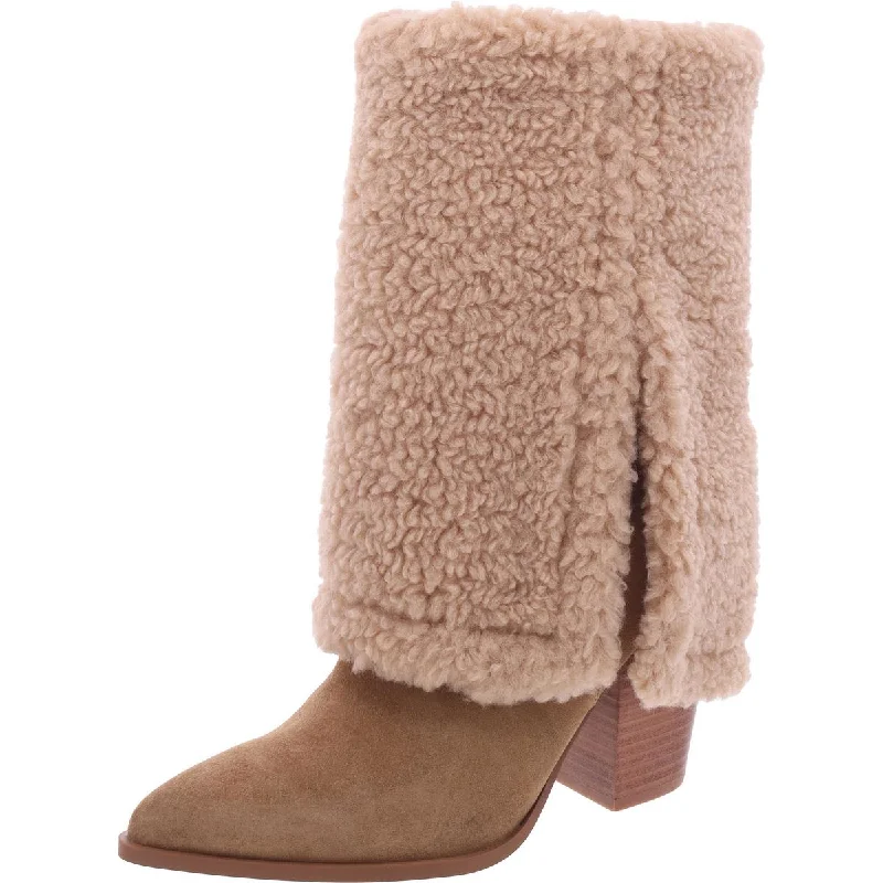 Boots with cool heels-Steve Madden Womens Livvy Suede Pull On Mid-Calf Boots