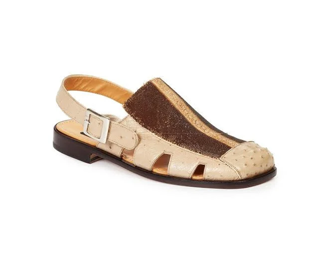 sandals with slip-on style-Mauri - 1972 Laguna White Genuine Ostrich Brown Beige Ray Highway Sandals