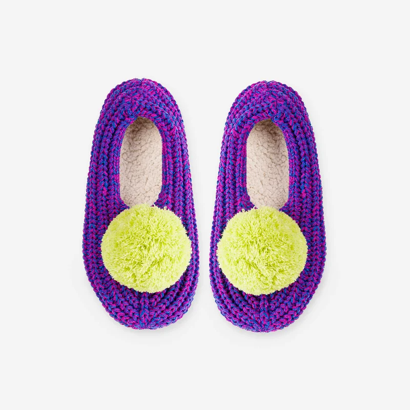 navy slippers for depth-Pom Knit Slippers