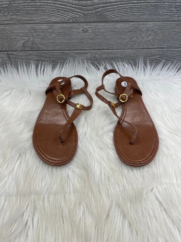 sandals for casual Fridays-Sandals Flats By Ralph Lauren In Brown, Size: 8