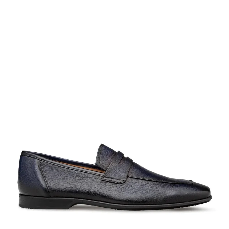 Loafers with airy feelMezlan E20693 Men's Shoes Navy Deer-Skin Leather Penny Loafers (MZ3603)