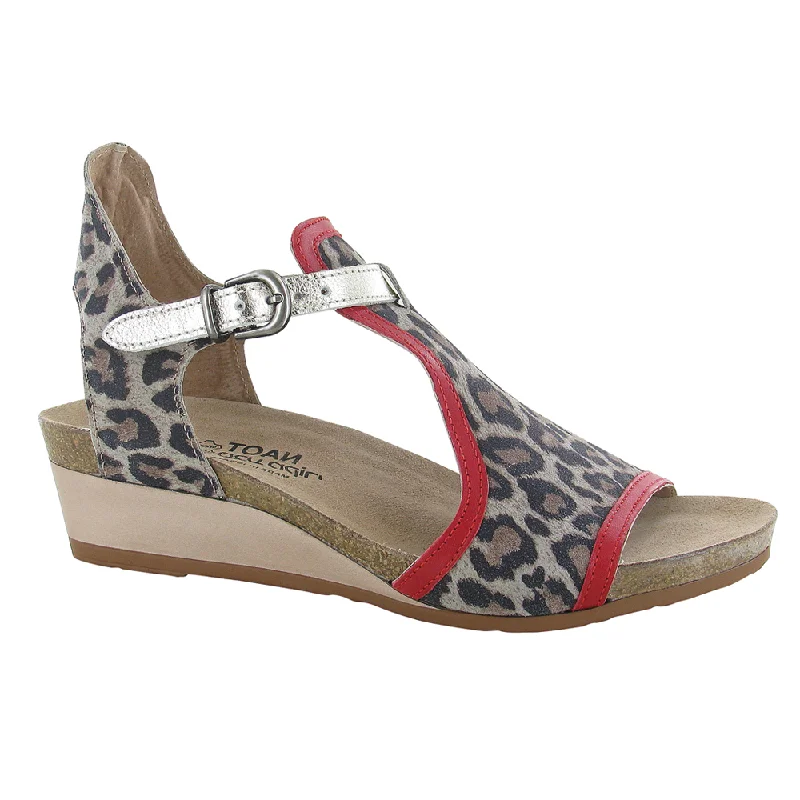 Naot Fiona Sandal Cheetah Suede/Kiss Red/Radiant Gold Leather (Women's)