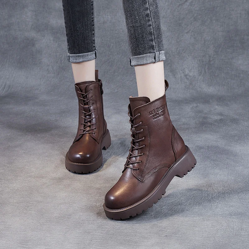 Boots for evening wear-Women Classic Vintage Solid Leather Boots