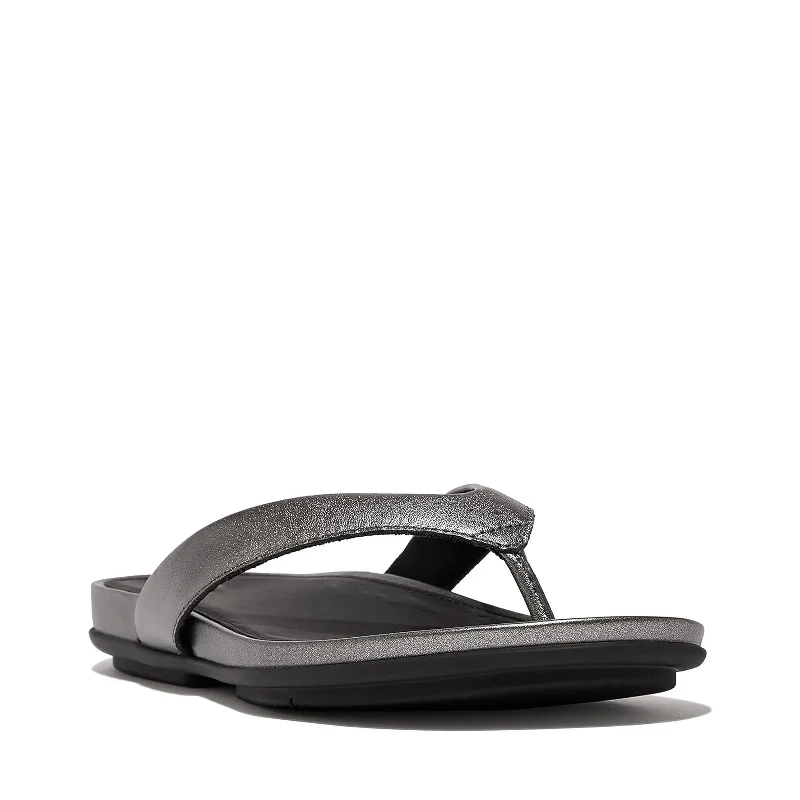 chic sandals with bows-Women's Shoes Fitflop GRACIE Leather Flip Flop Sandals EO8-A68 PEWTER MIX