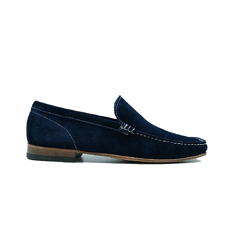 Loafers for fast strollsGiovacchini Diego Men's Shoes Blue Perforated Suede Leather Slip-On Loafers (GVCN1012)