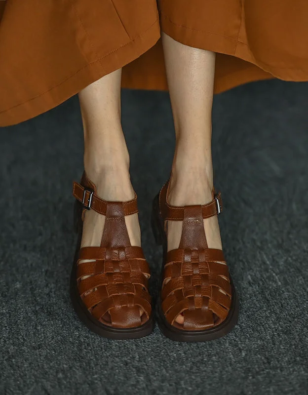 sandals near fashion outlets-Vintage Leather Woven Flat Sandals Slingback