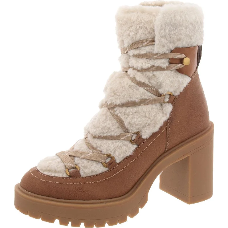 Boots with memory foam-Dolce Vita Womens Faux Leather Block Heel Shearling Boots