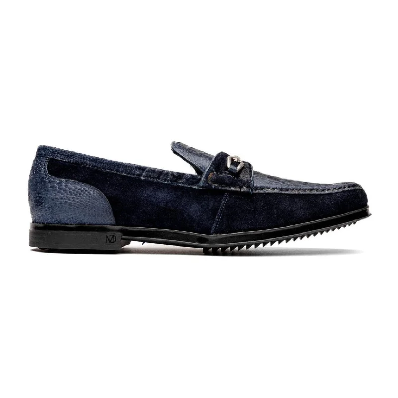 Loafers with muted tonesMarco Di Milano Hugo Men's Shoes Navy Suede / Ostrich Leg Horsebit Loafers (MDM1061)