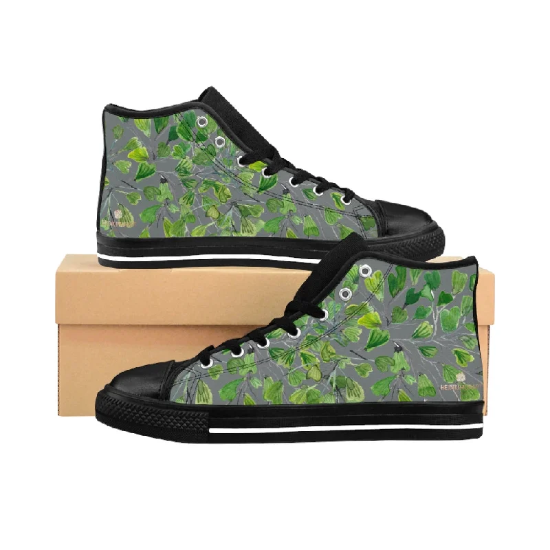 Athletic shoes with tough solesGray Fern Men's High-top Sneakers, Green Maidenhair Leaf Designer Tennis Running Shoes