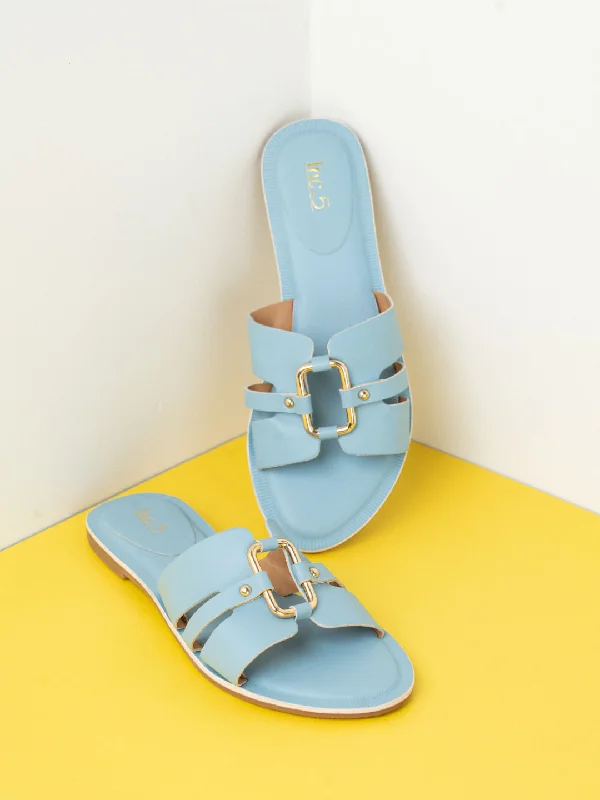 pet-friendly flats near cafes-Womens Blue Casual Solid Open Toe Flats