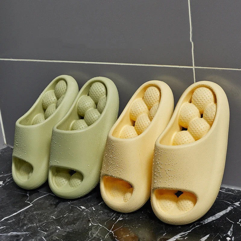 white slippers for shine-Ball Massage Sole Design Bathroom Slippers Women's House Shoes Indoor Non-Slip Floor Home Slippers Summer