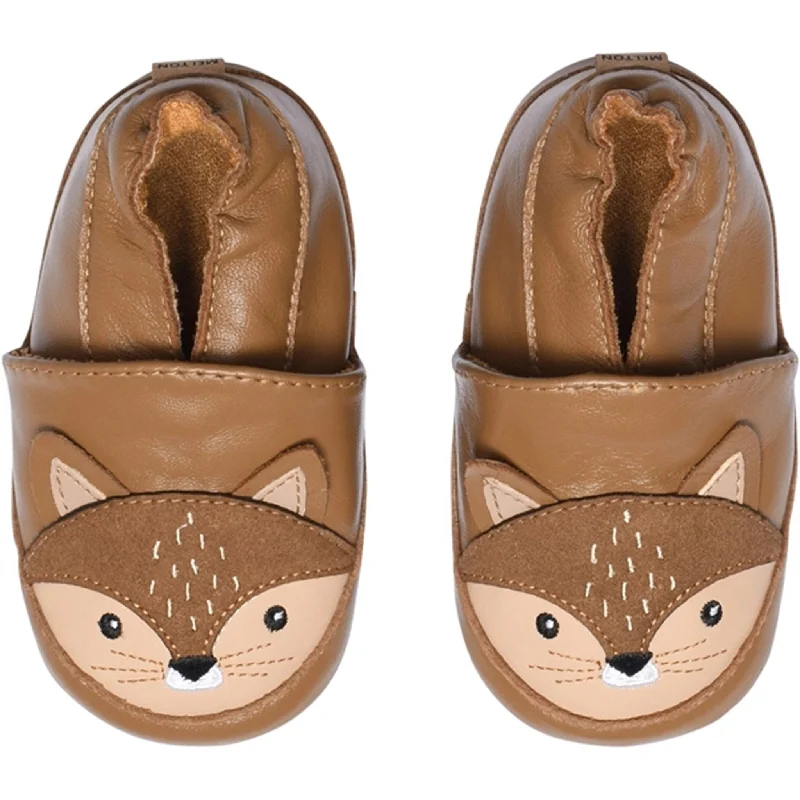 classic slippers for consistency-MELTON Leather Slippers with Squirrel Cognac