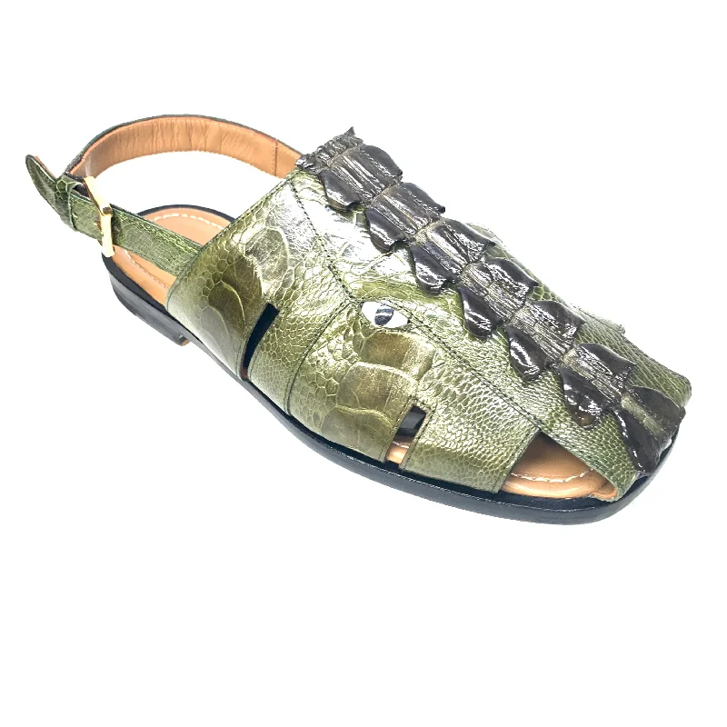 affordable sandals with flair-Mauri 5133 Mayhem Olive Green Exotic Hornback / Ostrich Leg Eyes Sandals