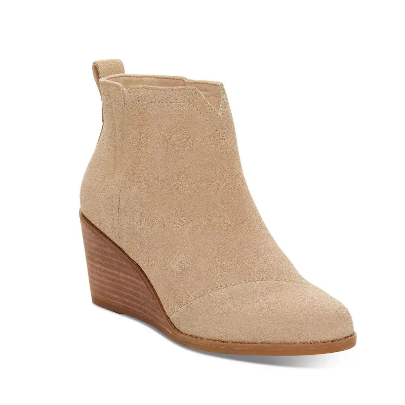 Boots with flexible soles-Women's Shoes TOMS SUTTON Ankle Wedge Boots 10020243 OATMEAL SUEDE