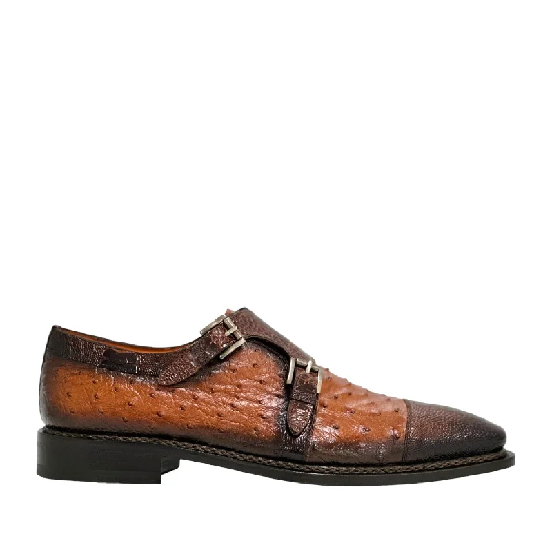 Loafers for long daysMezlan SX4957-SP Men's Shoes Brown & Brandy Exotic Ostrich / Lizard Double Monk-Straps Loafers (MZ3679)