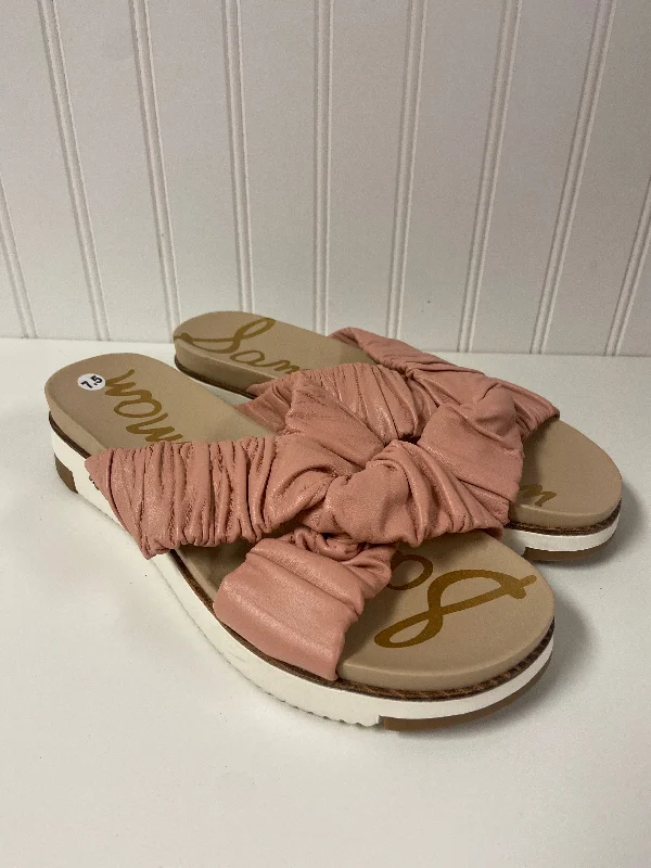 affordable sandals with soles-Pink Sandals Designer Sam Edelman, Size 7.5