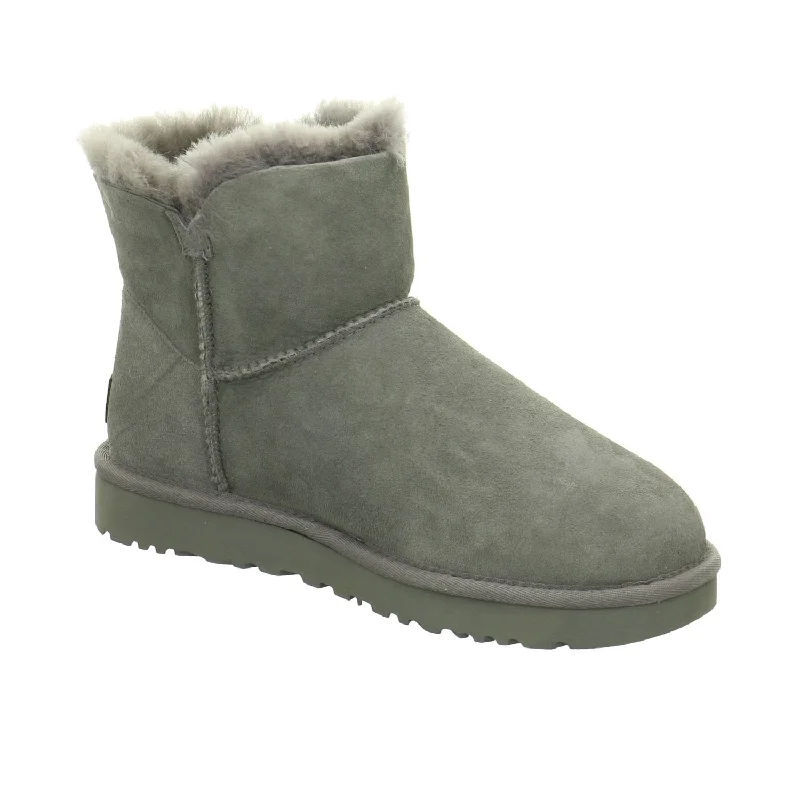 Boots with high shafts-Women's Shoes UGG MINI BAILEY BUTTON II Suede & Sheepskin Boots 1016422 GREY