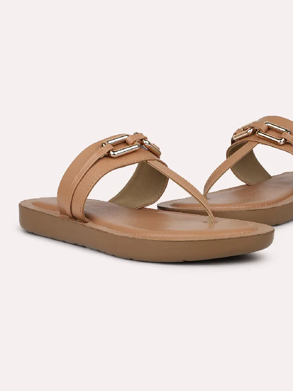 modern flats with style-Women Beige Solid Open Toe T-Strap Flats