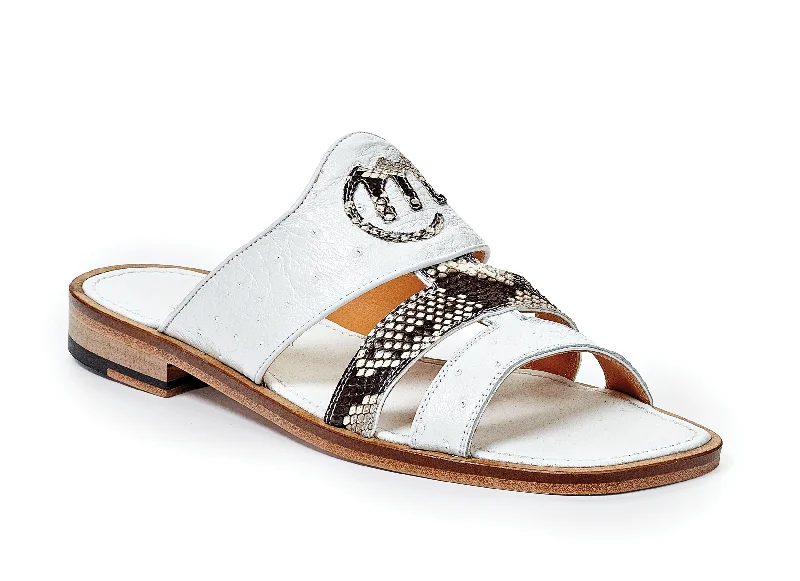 sandals with stylish straps-Mauri - 1255-1 Poccianti Ostrich Python Sandals White