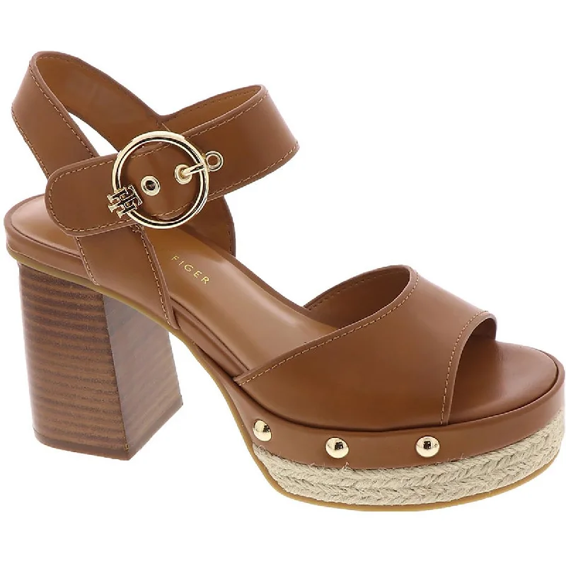 affordable sandals with grip-Tommy Hilfiger Womens Genita Faux Leather Block Heel Platform Sandals