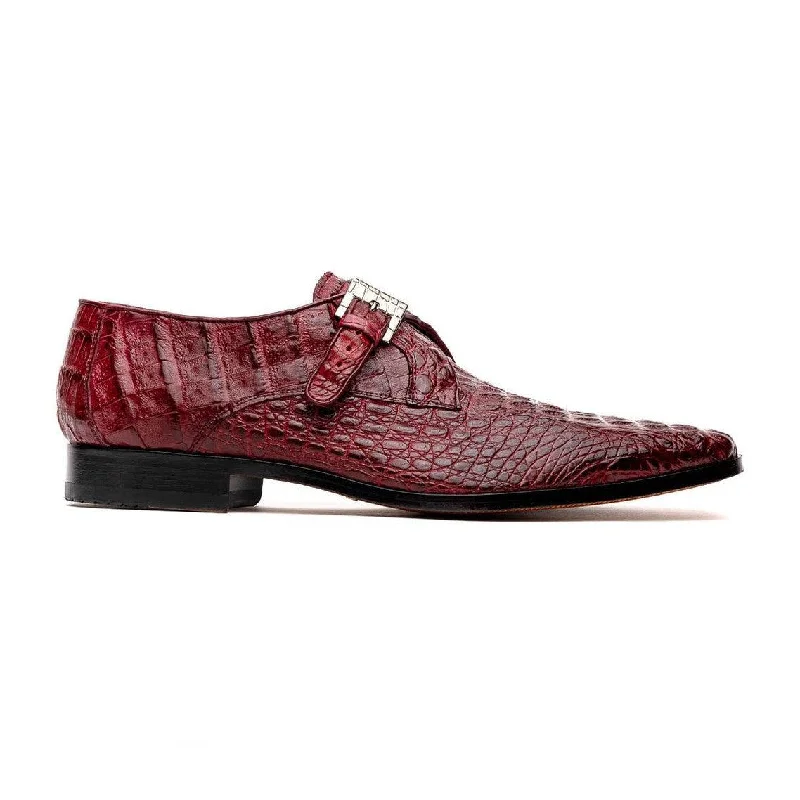 Loafers for daily wearMarco Di Milano Rovigo Men's Shoes Wine Exotic Crocodile Skin Single Monk-Strap Loafers (MDM1000)