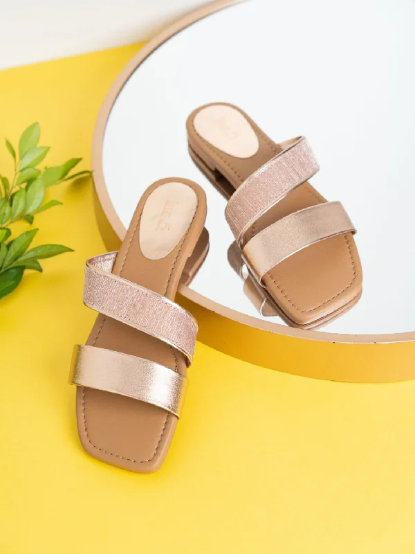 flats with communal kitchens-Womens Rose Gold Casual Solid Open Toe Flats