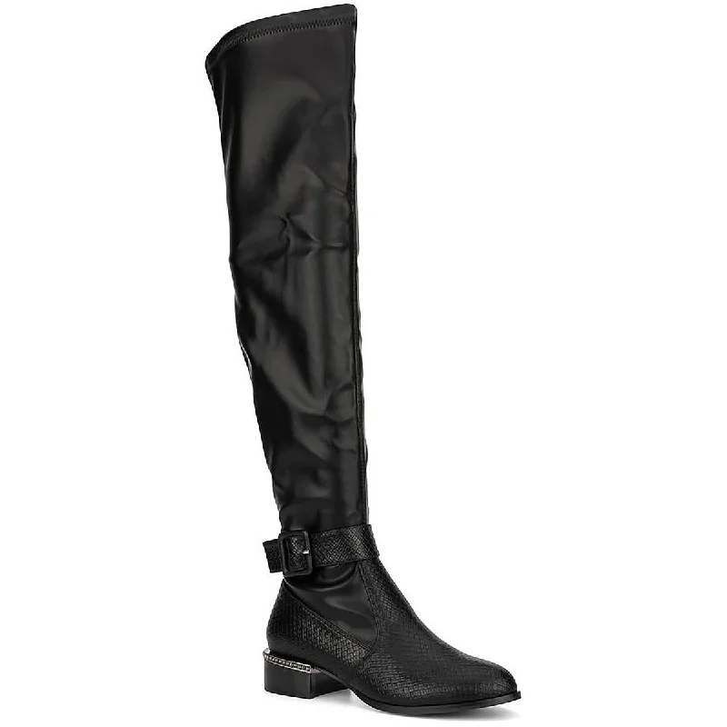 Boots for knee ease-Olivia Miller Womens Hailey Pull On Zipper Over-The-Knee Boots