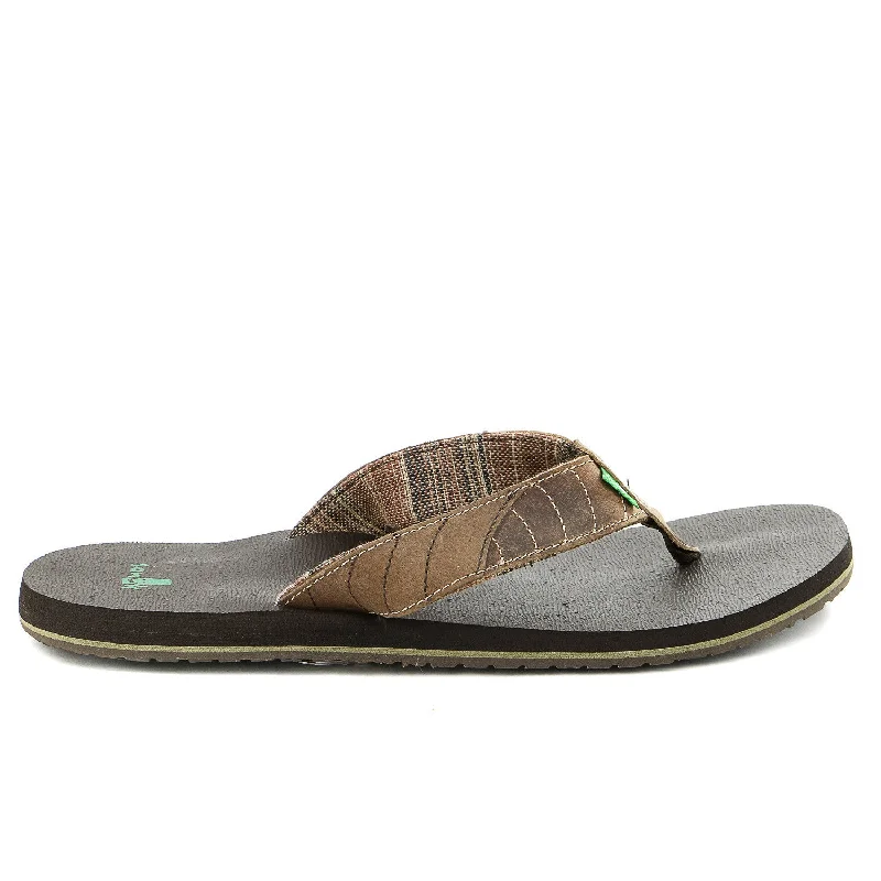 sandals with high arches-Sanuk Pave The Wave Flip Flop - Dark Brown/Tan - Mens