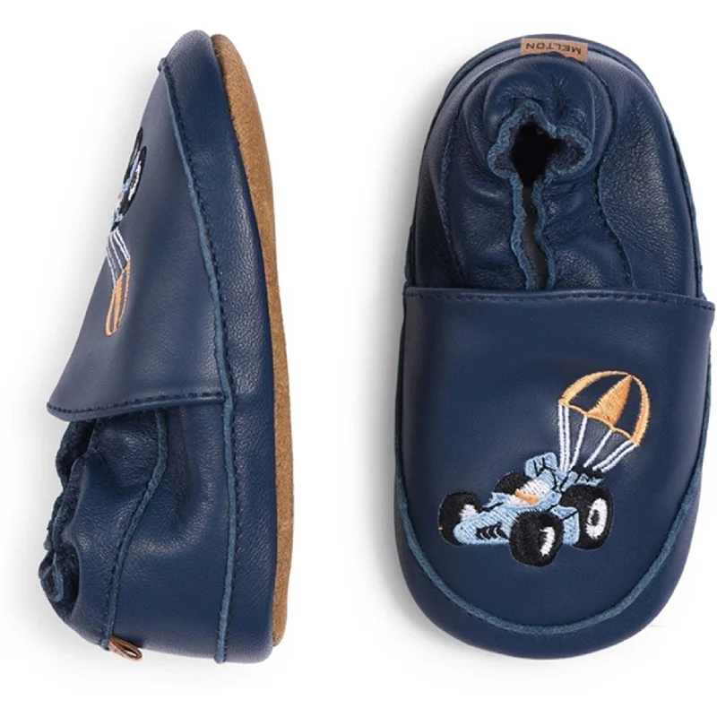 supportive slippers for strength-MELTON Race Car Leather Slippers Navy Academy