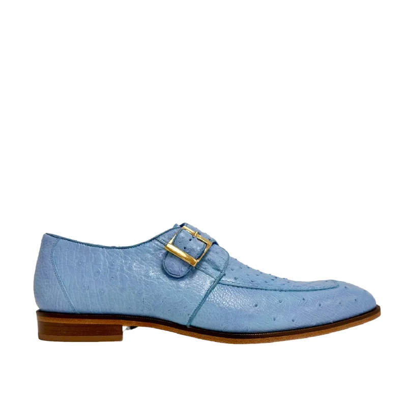 Loafers with calm tonesBelvedere Josh 114011 Men's Shoes Summer Blue Genuine Ostrich Split-Toe Monk-strap Loafers (BV3139)