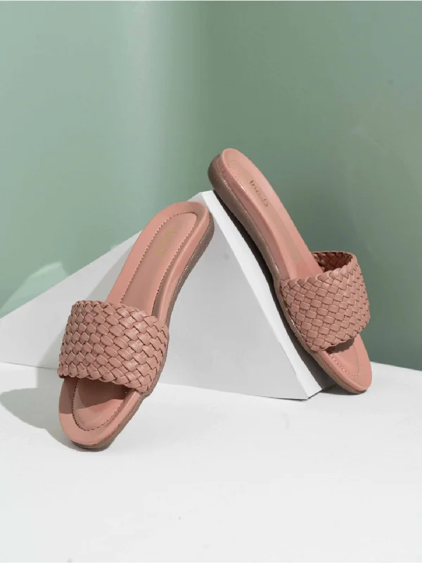 new flats near malls-Womens Peach Casual Solid One Toe Slip-On Flats