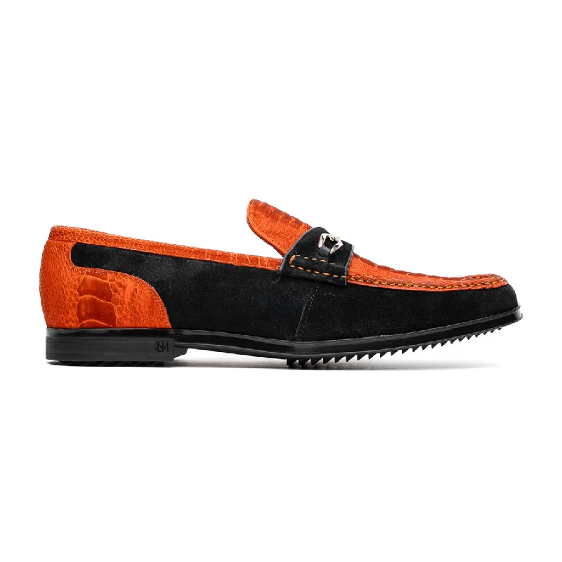 Loafers with dry fabricMarco Di Milano Hugo Men's Shoes Orange & Black Suede / Ostrich Leg Horsebit Loafers (MDM1059)