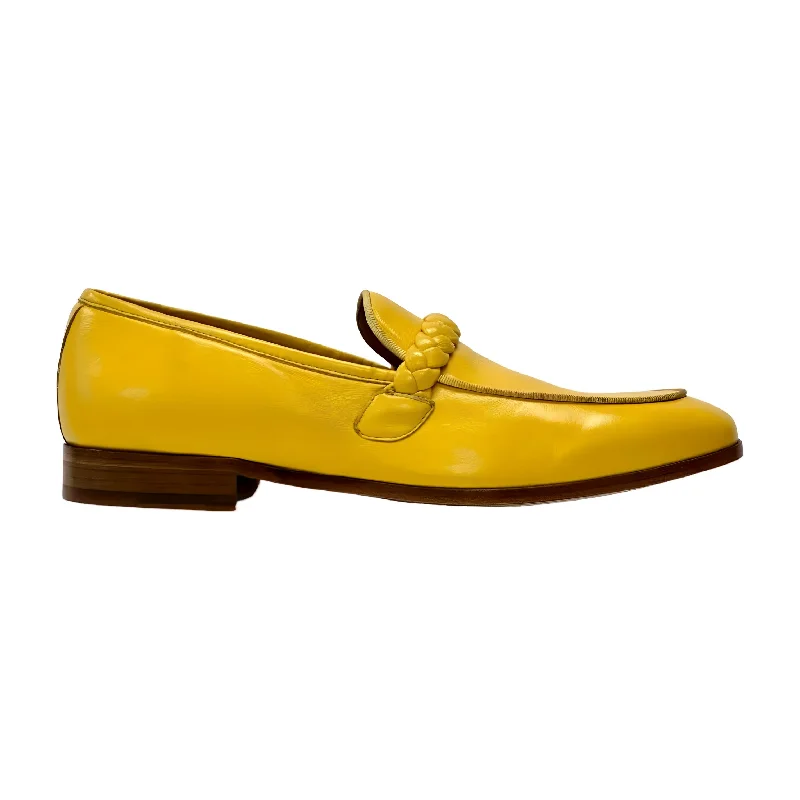 Loafers for outdoor strollsAmbrogio Men's Shoes Yellow Nappa Leather Braided Loafers (AMZ1004)