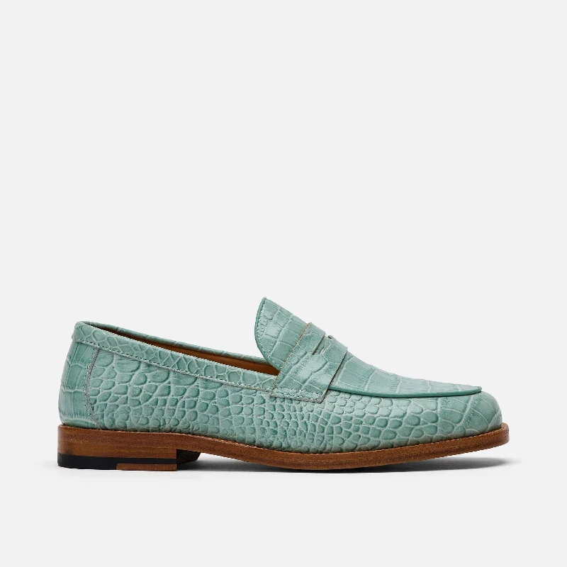 Loafers with airy foamMs. Calum Mint Blue Leather Penny Loafers