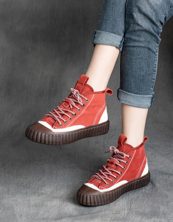 Athletic shoes for long workoutsWomen's Casual Ankle Leather Sneakers