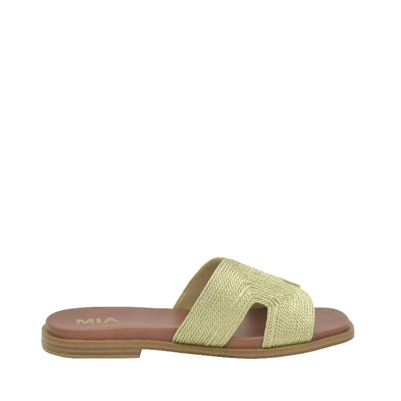 sandals for summer wear-Women's Shoes MIA DIA Woven Slide Sandals MH2641 SOFT GOLD