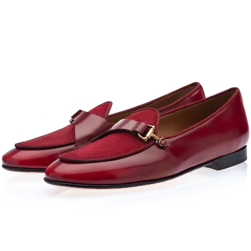 Loafers with muted tonesSUPERGLAMOUROUS Tangerine 12 Men's Shoes Burgundy Suede / Calf-Skin Leather Belgian Formal Loafers (SPGM1272)