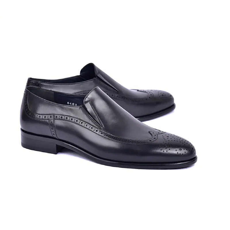 Loafers with soft paddingCorrente C0435-6401 Men's Shoes Black Calf-Skin Leather Wingtip Loafers (CRT1480)