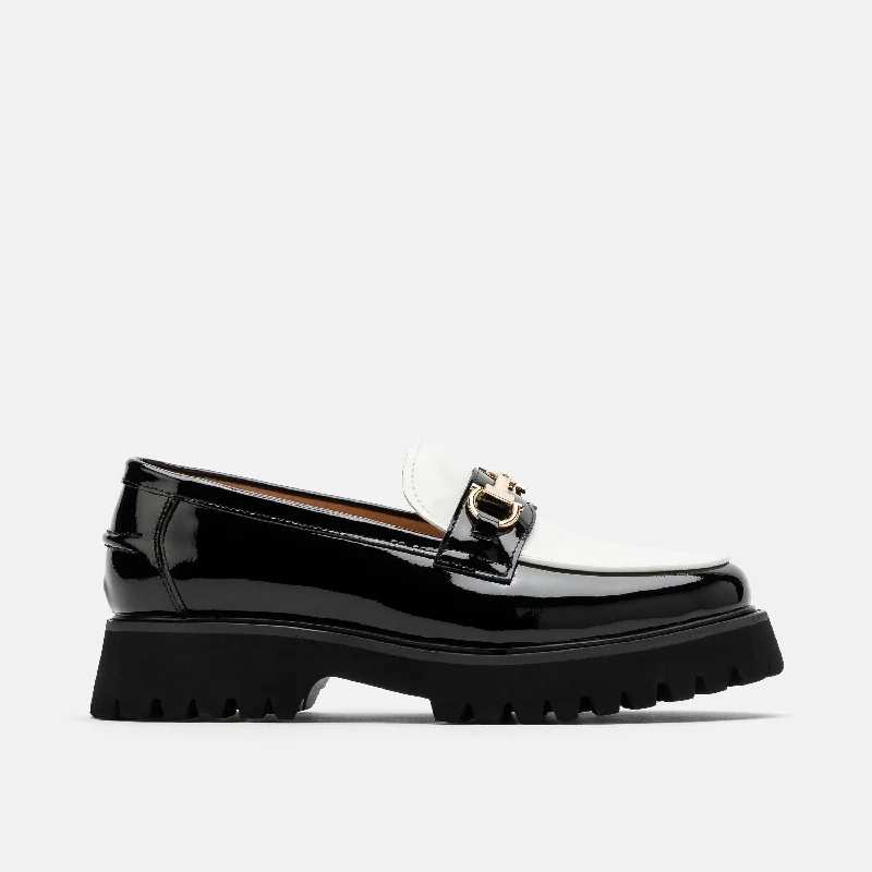 Loafers with minimal dropMs. Boulevard Black/White Patent Leather Bit Loafers